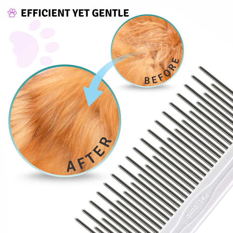 Detangling stainless steel pet comb with long and short teeth for removing matted fur, knots and tangles - detangler tool accessory for safe and gentle DIY grooming for dogs and cats - PawsPlanet Australia