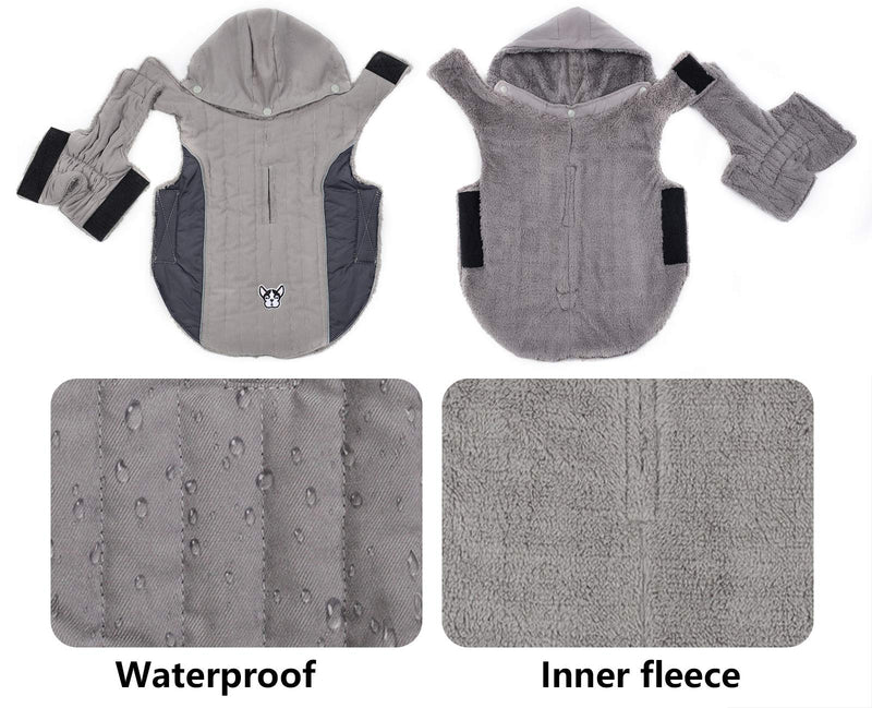 Ctomche Fleece and Cotton Lining Extra Warm Dog Hoodie in Winter,Outdoor Sport Windproof Dog Jacket Winter Warm Large Dog Coat with Harness Hole Gray-XS X-Small (Length:27CM) - PawsPlanet Australia