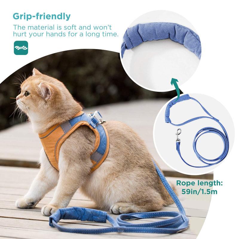 GeeRic Cat Harness and Leas, Escape Proof Cat Kitten Harness Reflective Soft Cat Walking Jacket with Leash for Pet Puppy Kitten Indoor Outdoor Walking Blue Medium M - PawsPlanet Australia