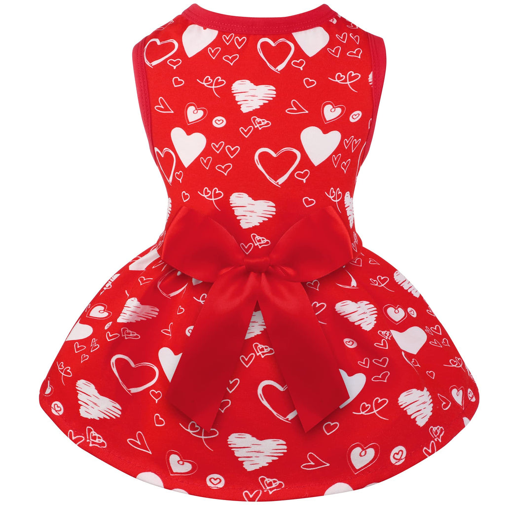 Pedgot Valentine's Day Cotton Dog Dress Red Girl Puppy Clothes Outfit Heart Pattern Dog Dresses Elegant Princess Doggie Dress with Bowknot Doggy Shirt Vest Puppy Party Costumes for Small Dog, Medium - PawsPlanet Australia