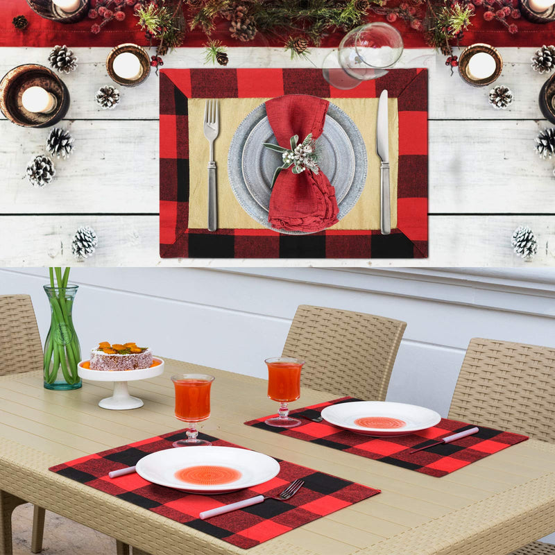 Kaqulec 2020 Newest 8pcs Christmas Buffalo Plaid Placemats,Waterproof Cotton & Burlap Red and Black Buffalo Check Placemats for Home Holiday Christmas Table Decorations (8) 8 - PawsPlanet Australia