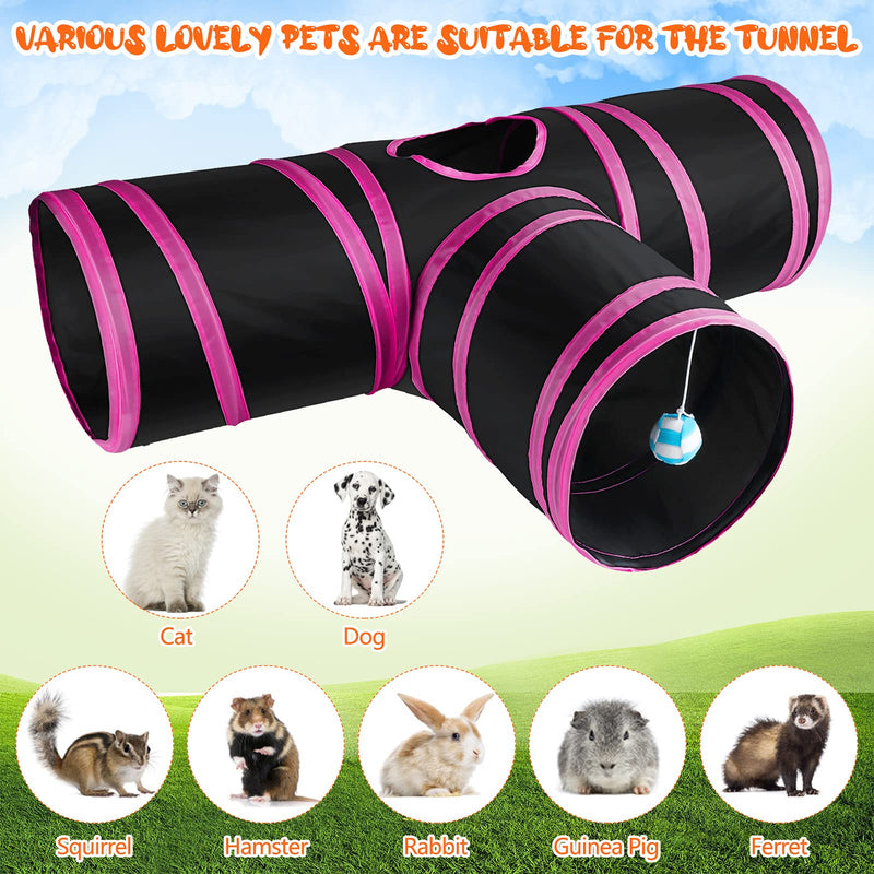 Tiibot Bunny Tunnels Collapsible 3 Way Bunny Hideout Tunnels & Tubes Guinea Pig Tunnel, with 7 Pieces Pets Chew Toys Small Tunnel Hideaway Toys for Dwarf Rabbits Bunny Guinea Pigs Kitty Hot Pink - PawsPlanet Australia