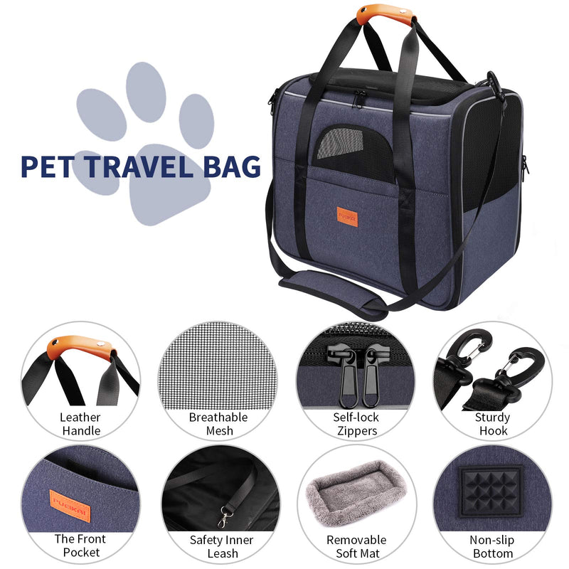 Cat Carrier Bag, Portable Foldable Pet Carrier Travel Bag for Cats and Small Dogs up to 15lbs, Breathable Airline Approved Dog Transport Carrier with Safety Inner Leash, Pet Bowl, Washable Mat - PawsPlanet Australia
