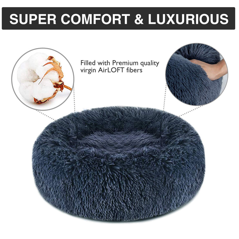 GORDITA Dog Bed for Medium Dogs Comfortable Donut Cuddler Round Dog Bed Anti-Slip Faux Fur Pet Bed Ultra Soft Pet Cushion Bed for Dog Cat Joint-Relief and Improved Sleep (24'' x 24'') Medium 24'' x 24'' Dark Gray - PawsPlanet Australia