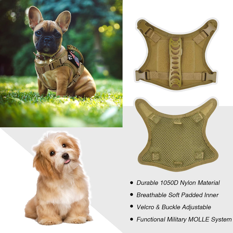 Tactical Small Dog Harness Tactical Puppy Vest with Rubber Handle K9 Military Adjustable Pet Cat Vest Harness for Outdoor Training XS Dog Harness Brown harness - PawsPlanet Australia
