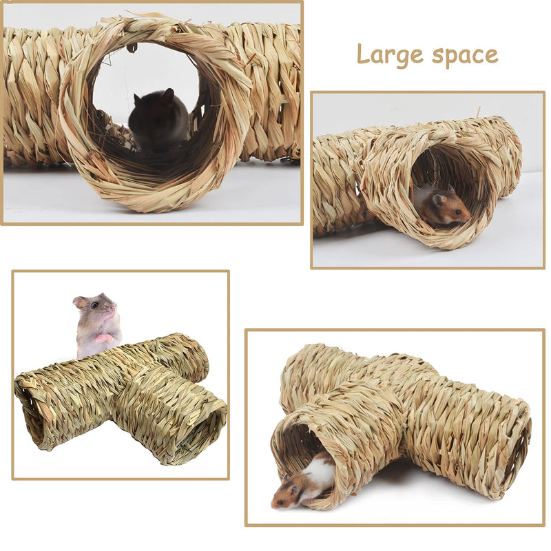 Hamiledyi Hamster Grass Tunnel Toy, Straw House with Open Entrance Guinea Pig Hideout Tube Pets Durable Home with Molar Chew Toys for Rats, Ferrets, Chinchilla, Hedgehog - PawsPlanet Australia