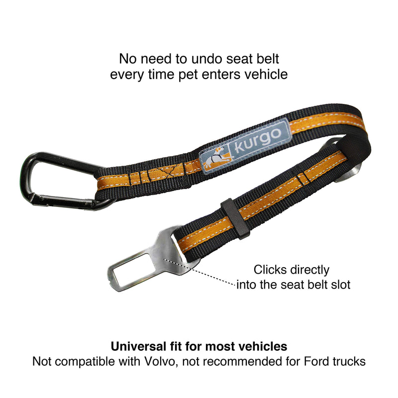 Kurgo Car Seat Belt for Pets, Adjustable Dog Safety Belt Leash, Quick and Easy Installation, Works with Any Pet Harness, Direct to Seatbelt Style with Carabineer Clip, Black/Orange Carabiner Clip - PawsPlanet Australia