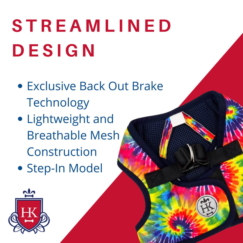 H&K Hudson Harness | Woodstock Tie Dye | Easy Control Step-in Mesh Vest Harness with Reflective Strips for Safety Extra-Extra-Small - PawsPlanet Australia