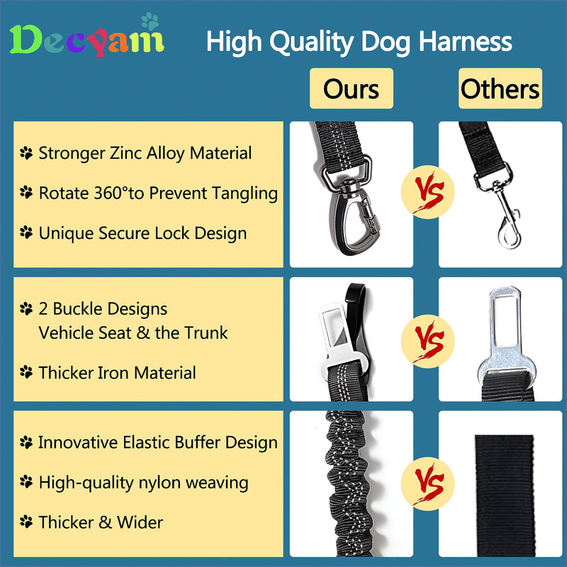 Decyam Dog Car Seat Belt Heavy Duty Durable Dog Car Harness 60-78cm Adjustable Elastic Bungee Dog Seat Belt for Small Medium Large Dogs Black - PawsPlanet Australia