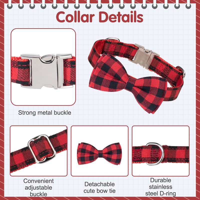Bow Tie Dog Collar and Bandana Leash Set - Adjustable Quick Release Dog Collars Soft Comfortable Classic Plaid Floral Pattern Collar Scarf Pet Gift for for Small Medium Dogs and Cats S: Neck 10"-16" Black/Red - PawsPlanet Australia