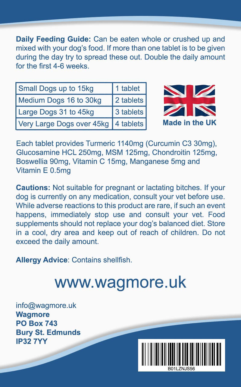 wagmore Dog Hip & Joint Supplement | Dog Pain Relief Anti Inflammatory | Aids Joint, Hip & Leg Mobility | 120 Tablets - PawsPlanet Australia