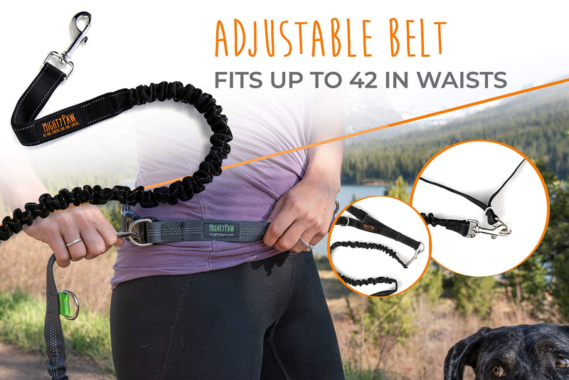 Mighty Paw Hands Free Dog Leash | Premium Runners Pet Lead and Adjustable Hip Belt. Lightweight Reflective Bungee System for Training, Walking, Jogging, Hiking and Running. 36 inch Black - PawsPlanet Australia