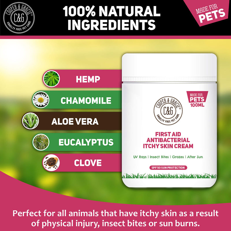 C&G PETS | FIRST AID ANTIBACTERIAL ITCHY SKIN CREAM WITH SPF 50 | 100% NATURAL ESSENTIAL OIL | MAINTAINS CRACKED ITCHY SKIN |LICK SAFE NON TOXIC NON IRRITANT |HIGHLY ABSORBENT SUN CREAM FOR DOGS 100ML - PawsPlanet Australia