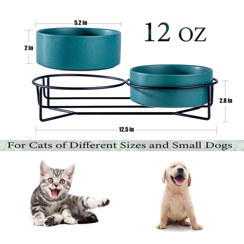 Cat Food Bowls,Elevated Cat Bowls,Raised Pet Food Water Bowls with Stand,Ceramic Pet Bowls for Cat or Dogs,12 Ounces Cat Dishes Green - PawsPlanet Australia