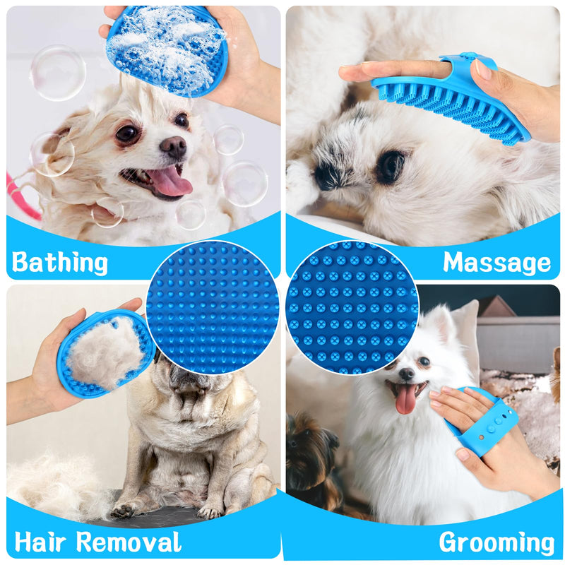 VIWIK 3PCS Dog Bath Brush, Dog Scrubber for Bath, Dog Bath Supplies, Dog Shampoo Brush with Adjustable Ring Handle, Bathing and Massaging Brush Christmas Gifts for Long Short Haired Dogs and Cats Blue Brush-3PCS - PawsPlanet Australia