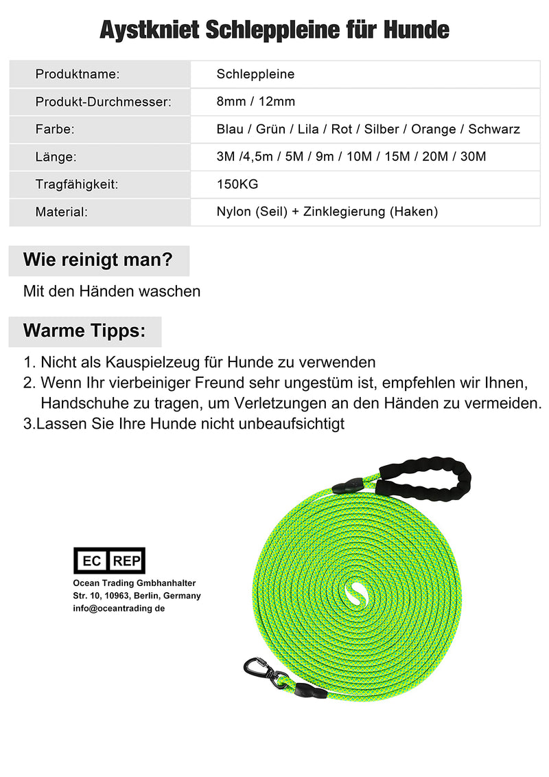 Aystkniet drag leash for dogs 4.5 m nylon dog leash training leash with hand strap lockable and rotating carabiner hook for small, medium and large dogs - PawsPlanet Australia