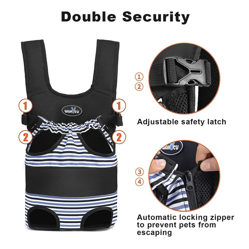 wakytu Dog Front Carrier Backpacks for Small Dogs, Legs Out Pet Carrier Sling Backpack with Adjustable Padded Ventilated Shoulder Straps, Easy-Fit for Traveling Hiking Camping 1.0 Stripes - PawsPlanet Australia