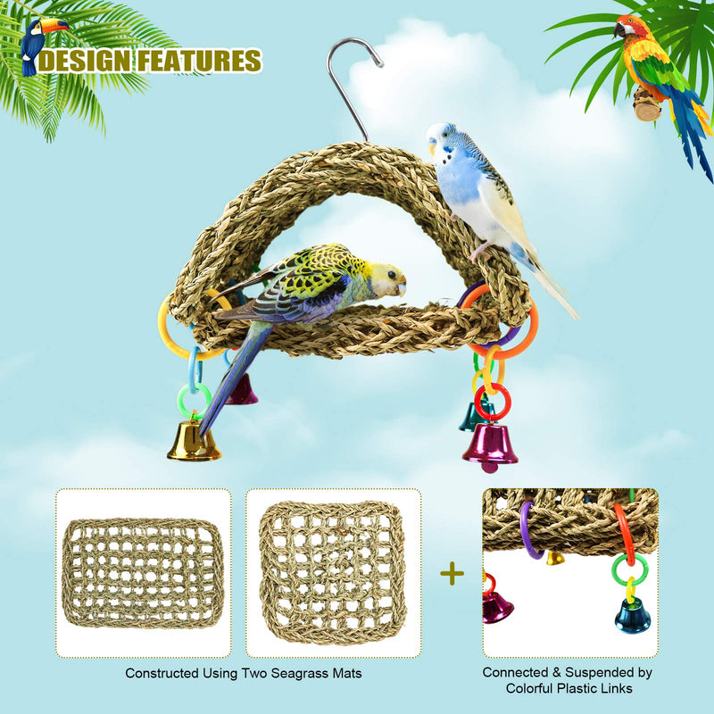 Bird Seagrass Hammock DIY Toys,Parrot Nest House Shed Hut Hanging Hammock Cage Tent Parakeet Perch Stand Climb Ladder Cage Toys for Conure Lovebird Budgie Cockatiel Finch Cockatoo H01 - PawsPlanet Australia