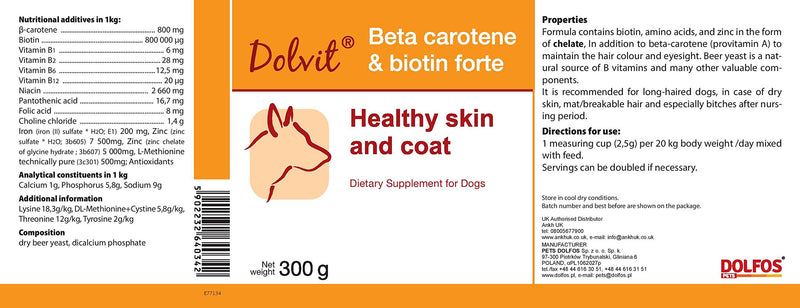 PETS Dolfos Beta Carotene & Biotin Forte 300g Healthy Skin and Coat for Dogs - PawsPlanet Australia