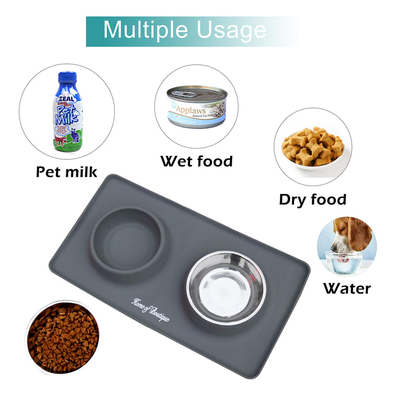 [Australia] - Dog Bowls, Cat Food and Water Bowl Stainless Steel, Pet Comfort Feeding Bowls with No-Spill Anti-Slip Silicone Mat for Medium or Small Dogs or Cats, Set of 2 Bowls S(12 oz per Bowl) Gray 