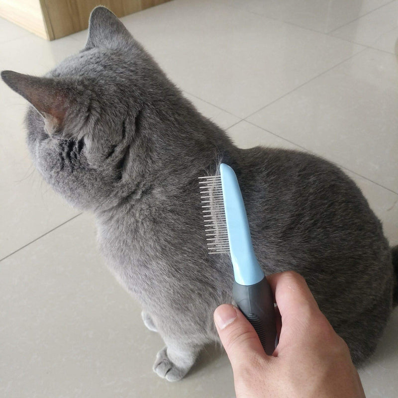 [Australia] - Dog Cat Comb for Grooming Dematting Mats Hair, Cat Brush for Shedding and Grooming Long Haired Cats, Professional Grooming Tool for Removing Tangles and Knots, Cat Dematting Tool Professional with Long & Short Stainless Steel Metal Teeth - Safety Round... 