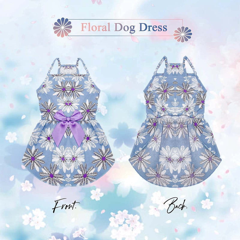 PETCARE 2 Packed Summer Floral Dog Dress Girl Fancy Puppy Clothes Cute Flower Princess Skirt with Bowknot Dresses for Small Dogs Cats Yorkies Chihuahua Pomeranian S(Chest 10.2" Length 9.4") pink and blue - PawsPlanet Australia