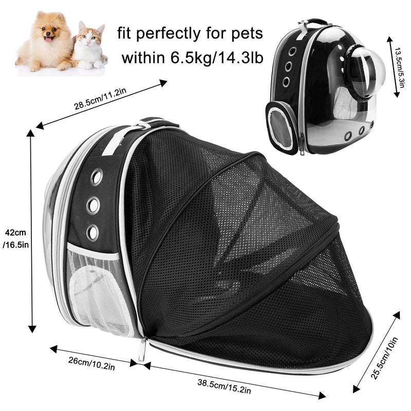 Cat Backpack Pet Carrier Bag - Sirecal Expandable Cats Rucksack Medium Dog Bubble Space Capsule Puppy Back Pack Large Pet Travel Backpack Carry for Cats Dogs (Black) - PawsPlanet Australia