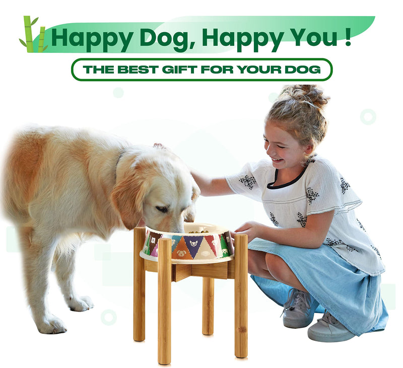 Dog Bowl Stand for Feeders and Bowls 6 to 8 Inch Dia - Adjustable Elevated Raised Food Dish - Small (7.5 Inch High) For Bowls 6"-8", Bamboo Natural Bamboo - PawsPlanet Australia