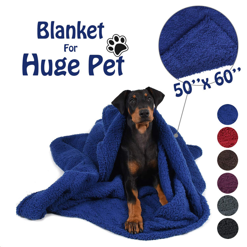 Pawsse Large Dog Sherpa Blanket 50" x 60", Super Soft Warm Plush Fleece Snuggle Pet Blanket Throw Cover for Couch Car Trunk Cage Kennel Dog Carrier #Blue - PawsPlanet Australia