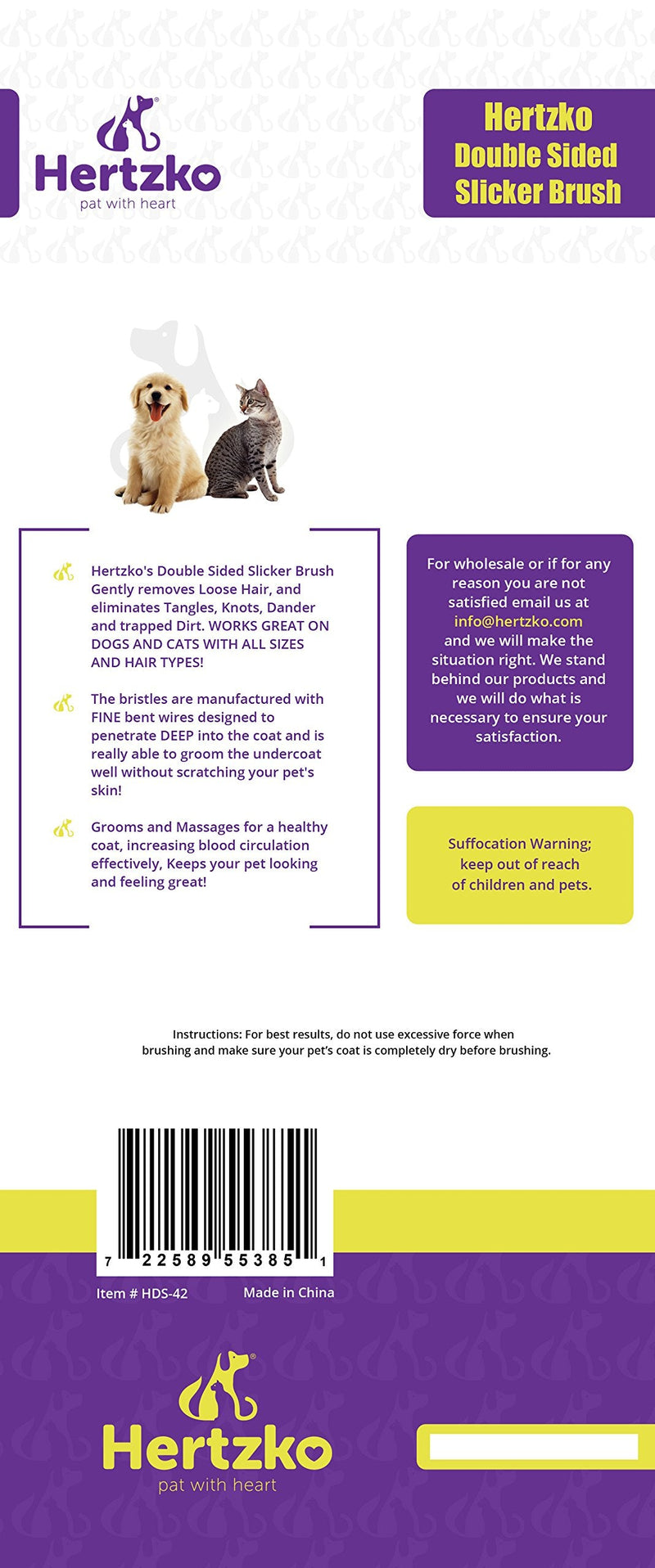 HERTZKO Double Sided Flexible Slicker Brush Removes Loose Hair, Tangles, and Knots, Flexible Head Contours on Your Pet’s Skin - Suitable for Dogs and Cats Double-sided - PawsPlanet Australia