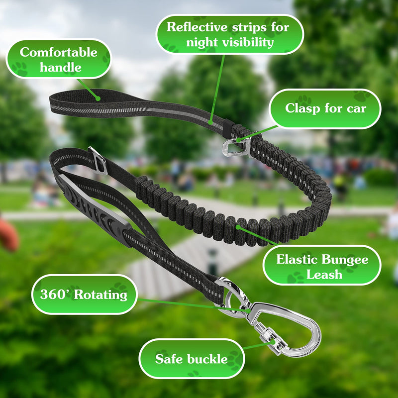 Heavy Duty Dog Leash 4-6Ft Length – Reflective Dog Leash for Medium, Large Dogs – Shock Absorbing Bungee Dog Leash with Zinc Alloy Carabiner, Traffic Control Handle and Safety Lock - PawsPlanet Australia