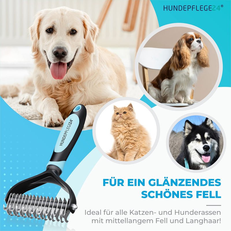 Hundepflege24 dog brush long hair - up to 90% less loose fur, removes undercoat and tangles - for medium-length and long fur - dog brush undercoat as an undercoat brush for dogs and cats - PawsPlanet Australia