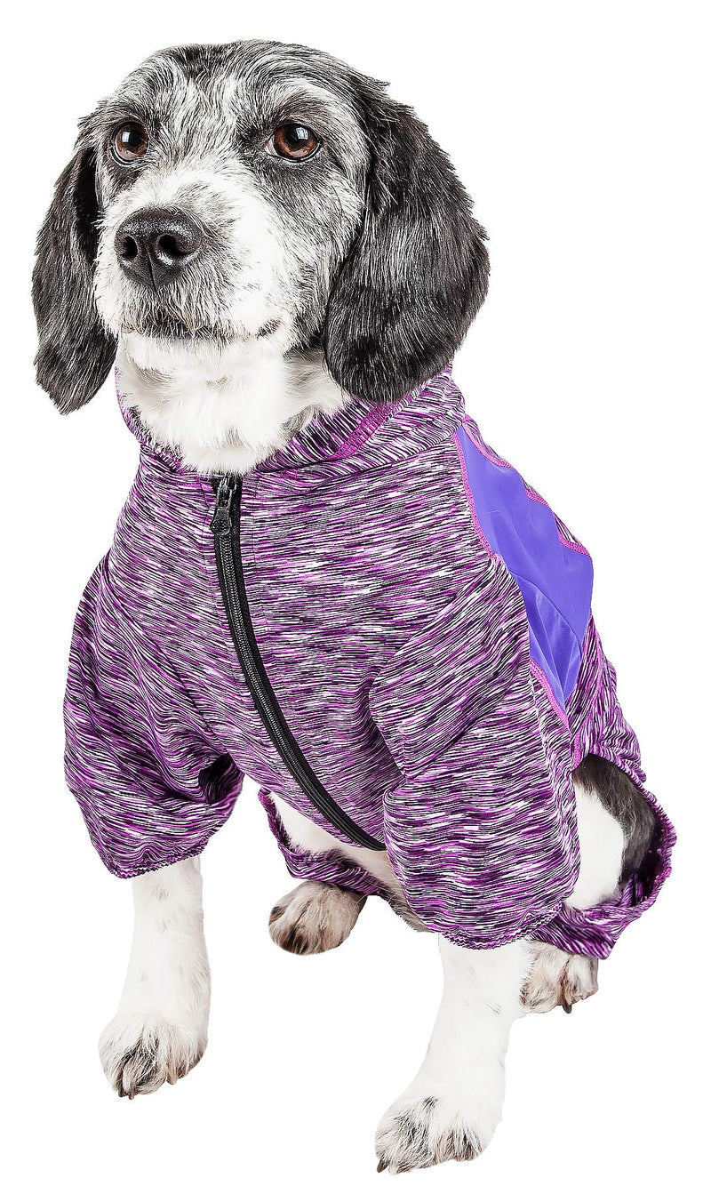 [Australia] - Pet Life Active 'Downward Dog' Heathered Performance 4-Way Stretch Two-Toned Full Body Warm Up Hoodie X-Large Purple 