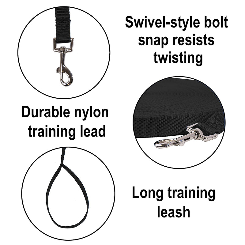 Hi Kiss Dog/Puppy Obedience Recall Training Agility Lead - 15ft 20ft 30ft 50ft 100ft Training Leash - Great for Training, Play, Camping, or Backyard 15 Feet Black - PawsPlanet Australia