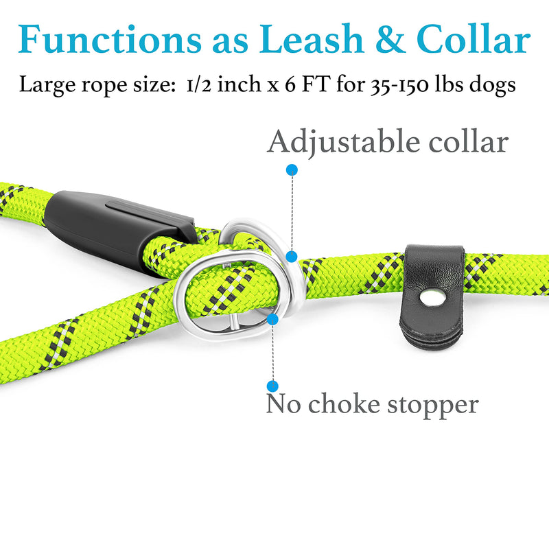 iYoShop 6 FT Durable Slip Lead Dog Leash with Zipper Pouch, Padded Handle and Highly Reflective Threads, Dog Training Leash, Medium (3/8" x 6FT, 8-35 lbs) | Large (1/2" x 6FT, 35-150 lbs) Green - PawsPlanet Australia