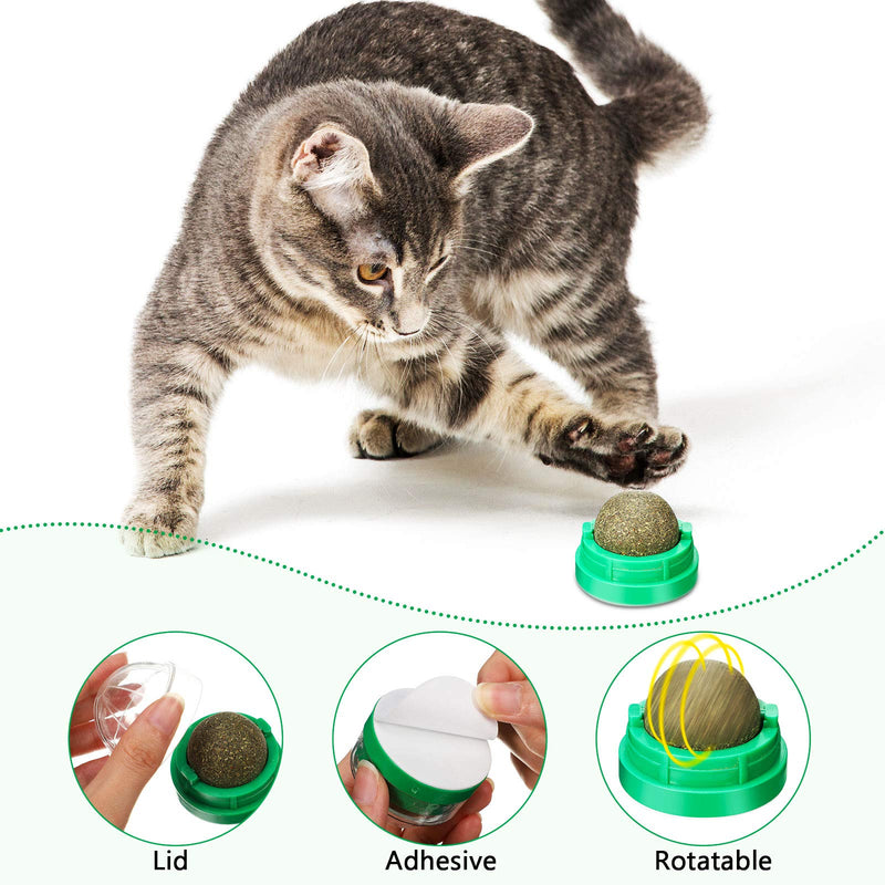 SKYLETY 4 Pieces Catnip Wall Balls for Indoor Cats Rotatable Self-Adhesive Catnip Edible Licking Balls Natural Catnip Cat Treats Toys for Kitten Kitty Playing Chewing Cleaning Teeth - PawsPlanet Australia