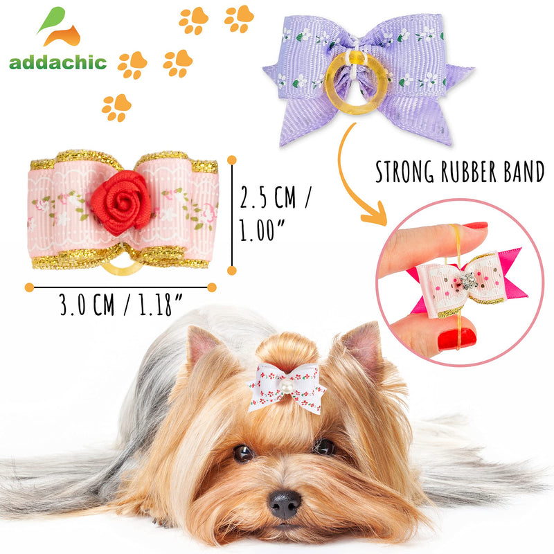 Addachic 26 Pcs/13 Pairs Dog Hair Bows for Pet Grooming Cute Accessories for Small Medium Large Pet-Professional Bow Ties with Elastic Bands for Puppy Yorkie Poodle Shih Tzu Labrador-Mixed Patterns - PawsPlanet Australia