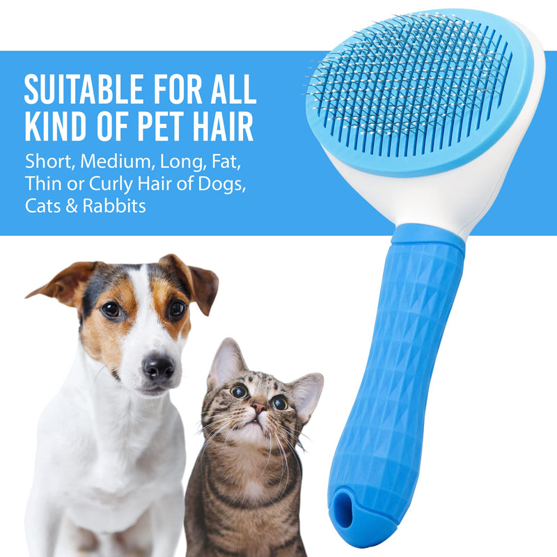 Cleanpet's dog brush and cat brush for cats, dogs and puppies with short and long hair, self-cleaning animal hair brush, removes undercoat, blue - PawsPlanet Australia