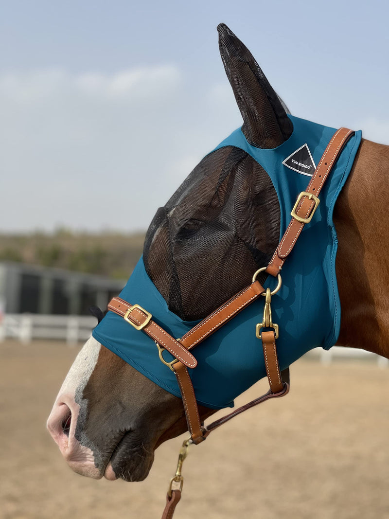 Horse Fly Mask Super Comfort Horse Fly Mask Elasticity Fly Mask with Ears We Only Make Products That Horses Like Medium Dark Green - PawsPlanet Australia