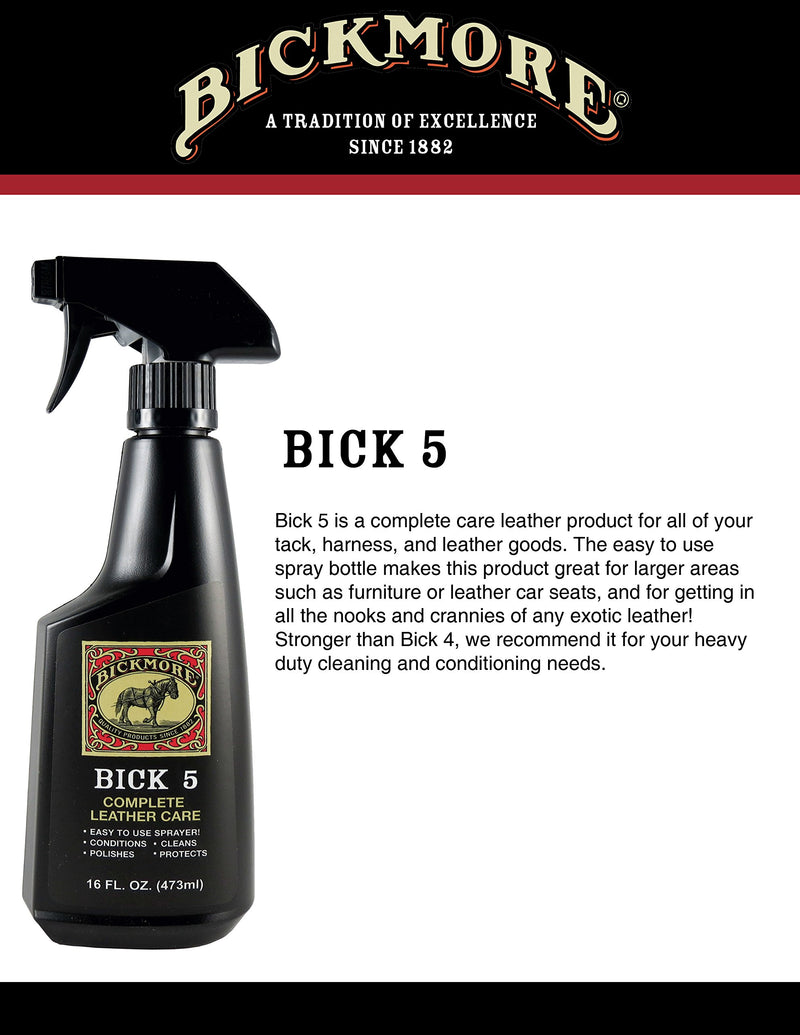 Bickmore Bick 5 Leather Cleaner & Conditioner Spray 16oz- Leather Conditioner Spray for Large Surfaces - Leather Couches, Furniture, Upholstery, Jackets, Handbags, Purses, Auto Interiors, Shoes, Boots 16 oz - PawsPlanet Australia