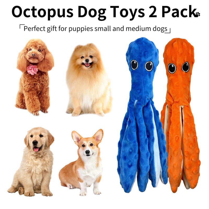 Dog Squeaky Toys Octopus - 2 Pack No Stuffing Crinkle Plush Dog Toys for Puppy Teething, Durable Interactive Dog Chew Toys for Small to Medium Dogs Training Playing and Reduce Boredom(Orange&Blue) Orange&Blue - PawsPlanet Australia