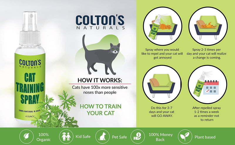 Colton's Naturals (2) Cat & Kitten Training Spray Aid 3 in 1 w/Bitter - Cat Repellent Spray for Outdoor and Indoor USE- Furniture Protector- Anti Scratch- Make Boundaries - Cat Spray USA Made - PawsPlanet Australia