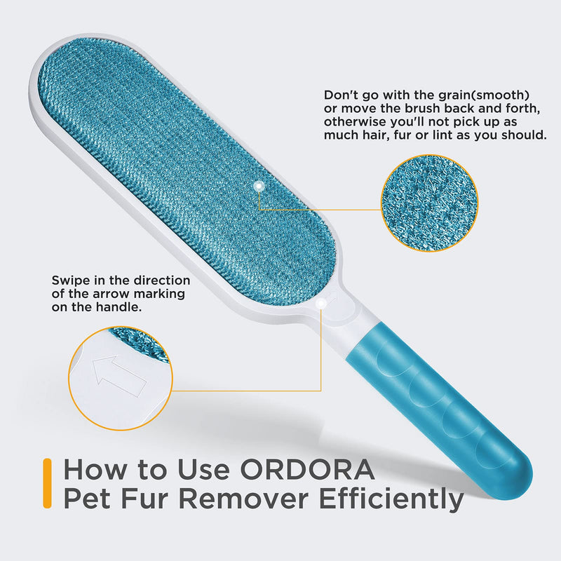 ORDORA Pet Hair Remover Brush for Clothes, Furniture Double-Sided Dog Hair Remover Brush with Travel Brush, Self-Cleaning Base Cat Hair Remover Brush, Remove Cat and Dog Fur for Couch, Bedding Blue - PawsPlanet Australia