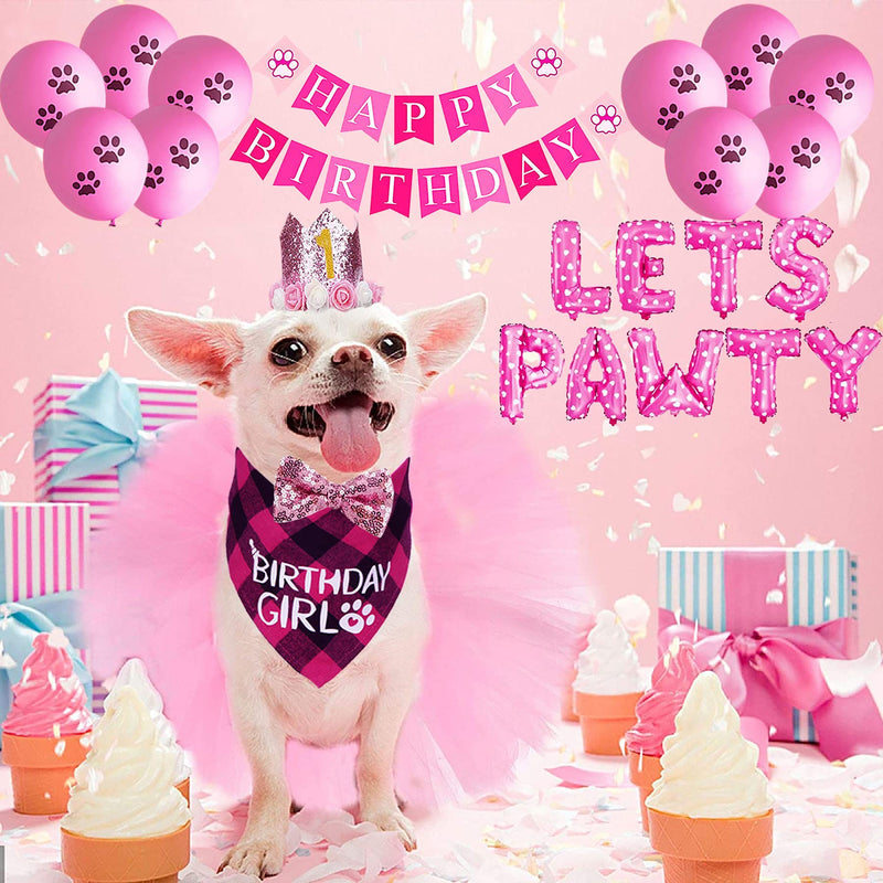 STMK Dog Birthday Outfit, Dog Birthday Bandana Girl with Dog Birthday Number Hat Bowtie Tutu Skirt Cake Toy Lets Pawty Paw Balloons Dog Happy Birthday Banner for Dog Puppy Birthday Party Supplies - PawsPlanet Australia