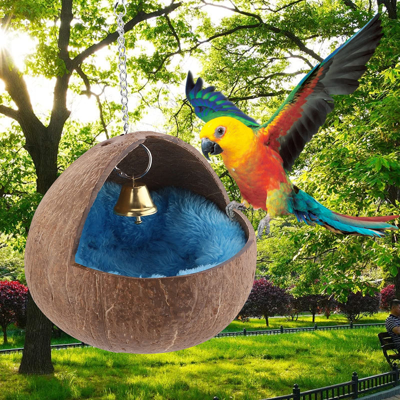 Natural Coconut Shell Bird Nest House Bed,Hanging Pet House Bed with Warm Mat and Bell,Bird Nest Breeding for Parrot Birds Finches Canary Pigeon Budgerigar Parakeet Cockatiel Hamster Small Pet House - PawsPlanet Australia