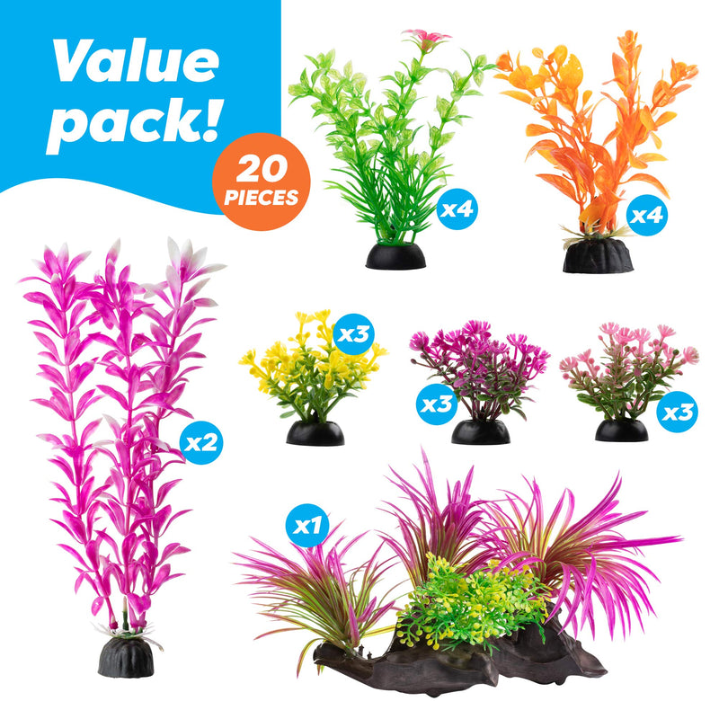 AroPaw Aquarium Decorations 20-30 Pack Lifelike Plastic Decor Fish Tank Plants, Small to Large 20 Pack - PawsPlanet Australia