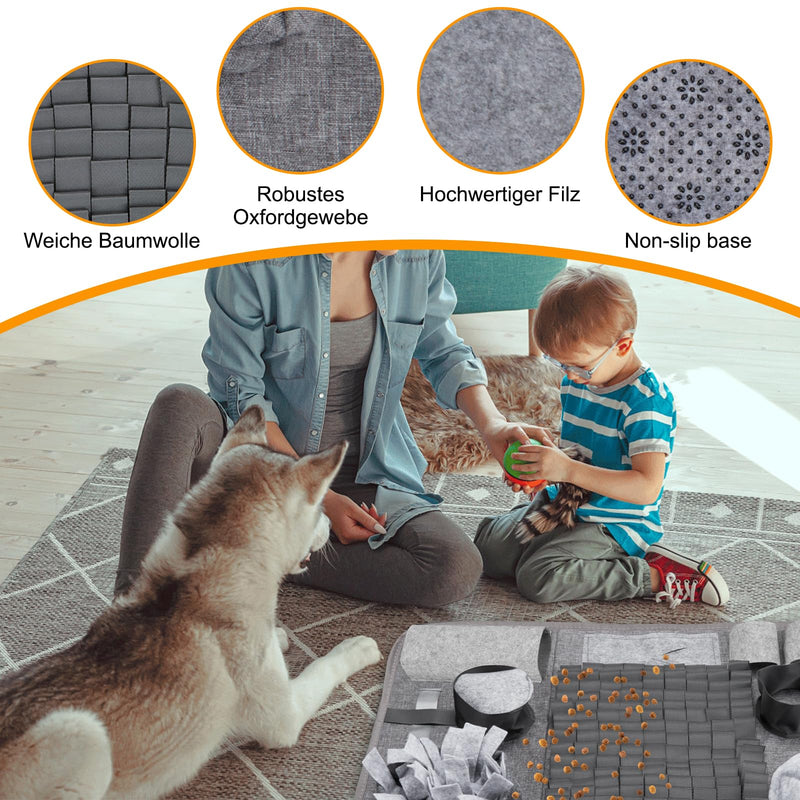 Dog sniffing carpet, washable training mat, feeding mat, sniffing carpet for dogs, smelling training, training mat against boredom and stimulation, slow feeding pad for puppies (66 x 42 cm), grey - PawsPlanet Australia