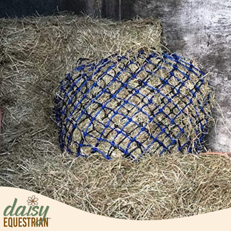 Double Hay Net For Horses - Net Bag With Extra Strong Mesh Holes For Greedy Horses. Horse Accessories Haynet For Haylage, Horse Treats & Soak Hay Bale Blue & Black 40 Inch - PawsPlanet Australia