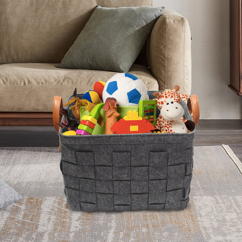 Medium Felt dog toy box, dog toy chest, dog storage basket - Perfect for organizing pet toys, blankets, leashes, coat and dry dog treats - Grey - PawsPlanet Australia