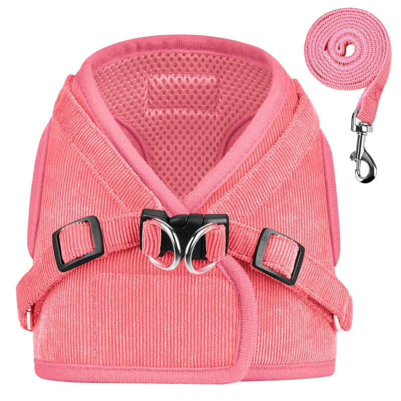 [Australia] - GAUTERF Kitten and Puppy Universal Harness with Leash Set, Escape Proof Cat Harnesses-Adjustable Reflective Soft Mesh Corduroy Small Dog Harnesses-Best Pet Supplies XL (Chest: 18.5" - 21") Light Pink 